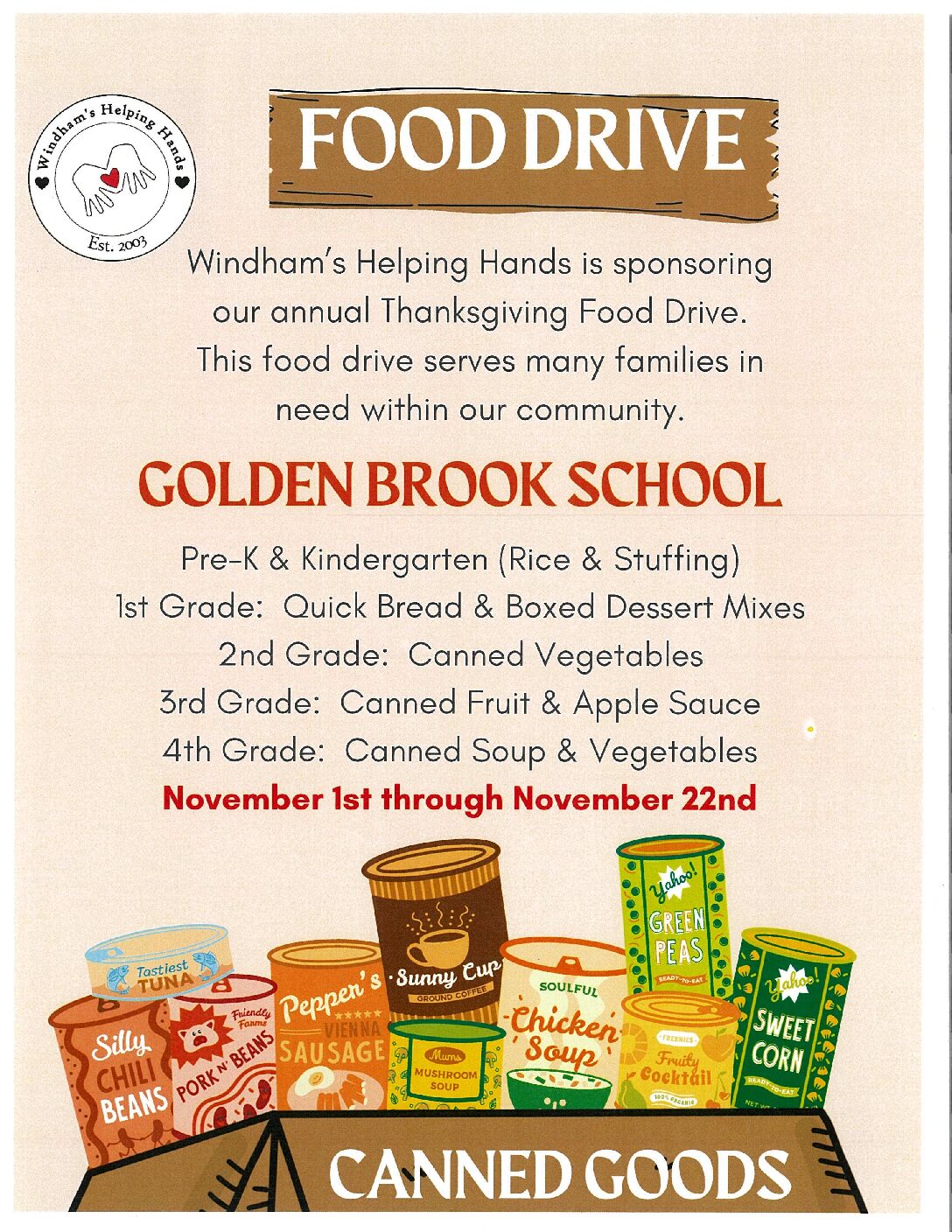 WINDHAM’S HELPING HANDS ANNUAL FOOD DRIVE